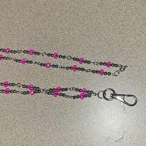 Hot pink glass bead lanyard